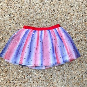 Girls Patriotic July 4th Red White Blue Silver Star Tutu Tulle Skirt L 10 12